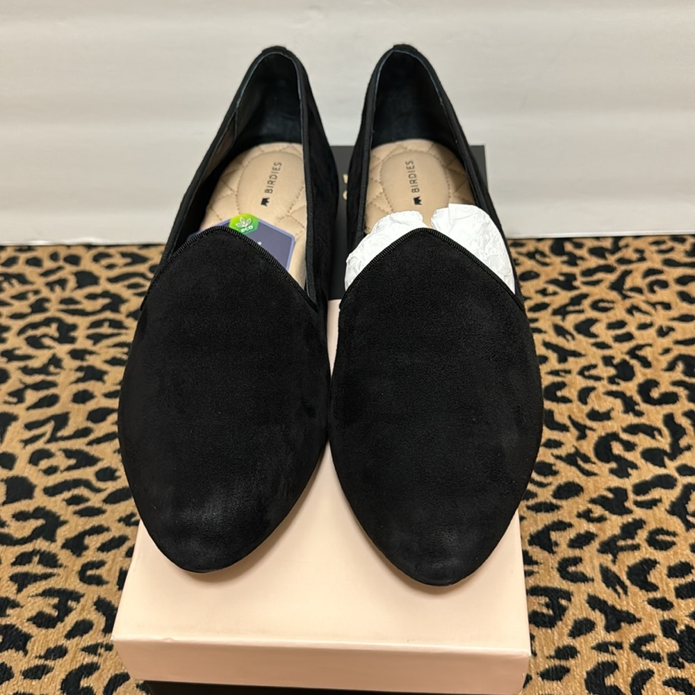 BIRDIES THE HERON BLACK SUEDE LOAFERS FLATS 9